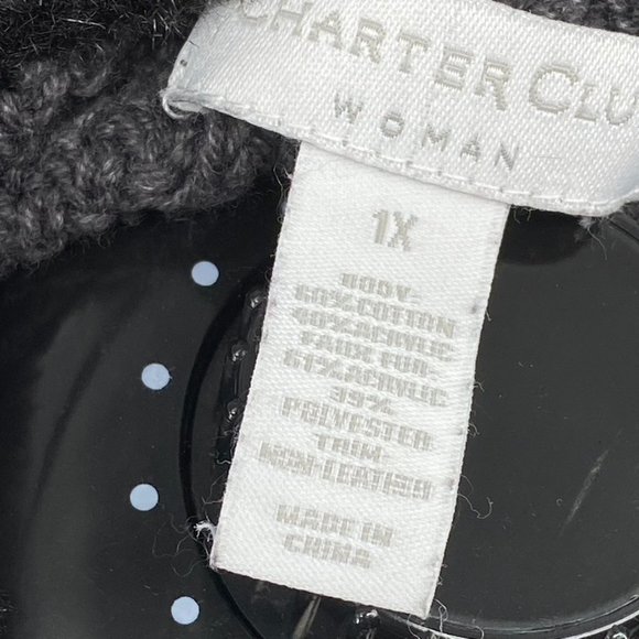 CHARTER CLUB 1X GRAY SWEATER VEST FAUX FUR COLLAR W/ ZIPPER/LOOP CLOSURES - Picture 9 of 10